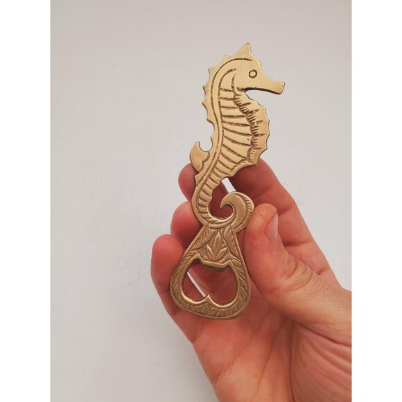 Seahorse bottle opener cap opener brass bottle opener metal figure mid century - Picture 6 of 10